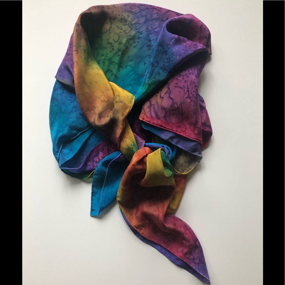 New multi watercolor square Silk Scarf 🧣